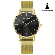 Fashion Quartz Watch Men Women Gold Shell Black Surface L