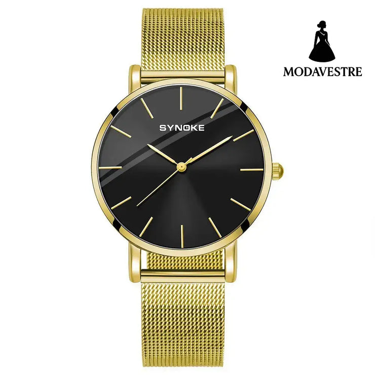 Fashion Quartz Watch Men Women Gold Shell Black Surface L