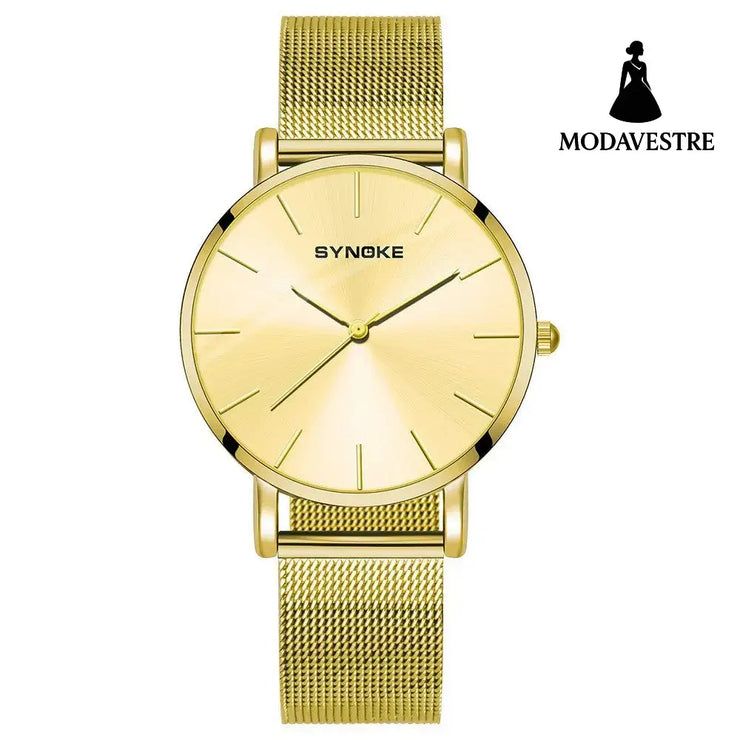 Fashion Quartz Watch Men Women Gold Shell Gold Surface L