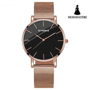 Fashion Quartz Watch Men Women Rose Gold Shell Black L