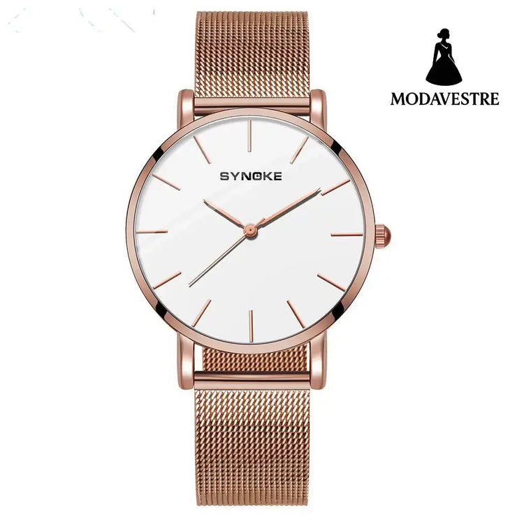 Fashion Quartz Watch Men Women Rose Gold Shell White L