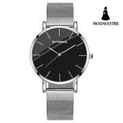 Fashion Quartz Watch Men Women Silver Case Black Noodles S