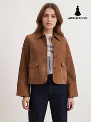 Fashion Slim Suede Women’s Jacket Caramel Color / L Jacket