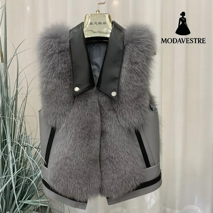 Fashion Slimming Slim Women Fur Vest Gray / L