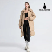 Fashion Style Cotton Zipper Hooded Long Length Women’s Coat