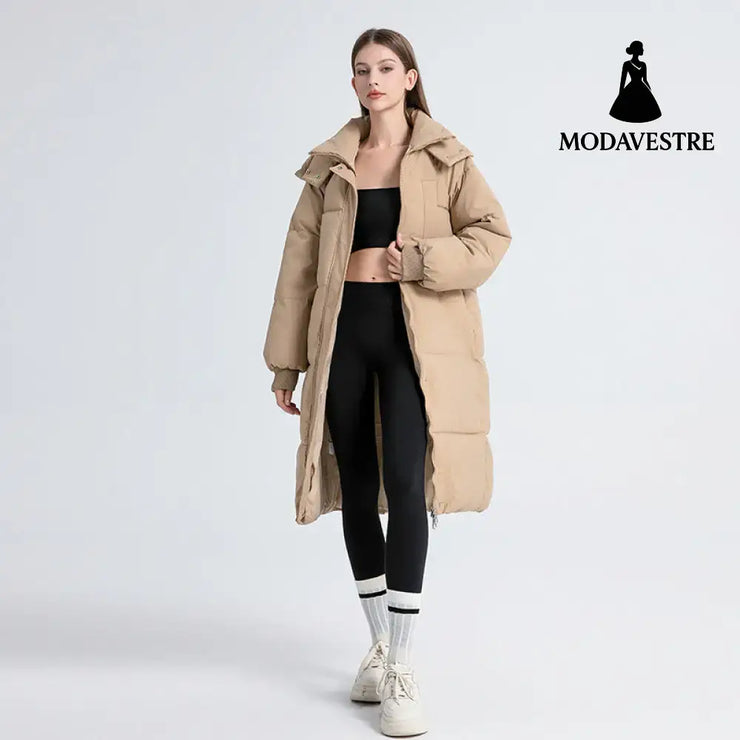 Fashion Style Cotton Zipper Hooded Long Length Women’s Coat