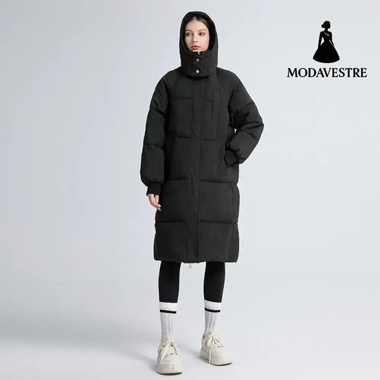 Fashion Style Cotton Zipper Hooded Long Length Women’s Coat Black / M