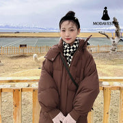 Fashion Style Cotton Zipper Hooded Long Length Women’s Coat Brown / M