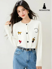 Fashion StyleSimpl Long Sleev Knit Cardigan Women’s Sweater White / S