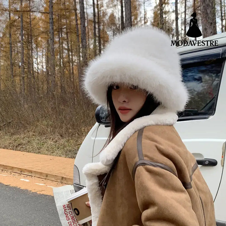 Fashion Women Autumn Winter Plush Bucket Hat