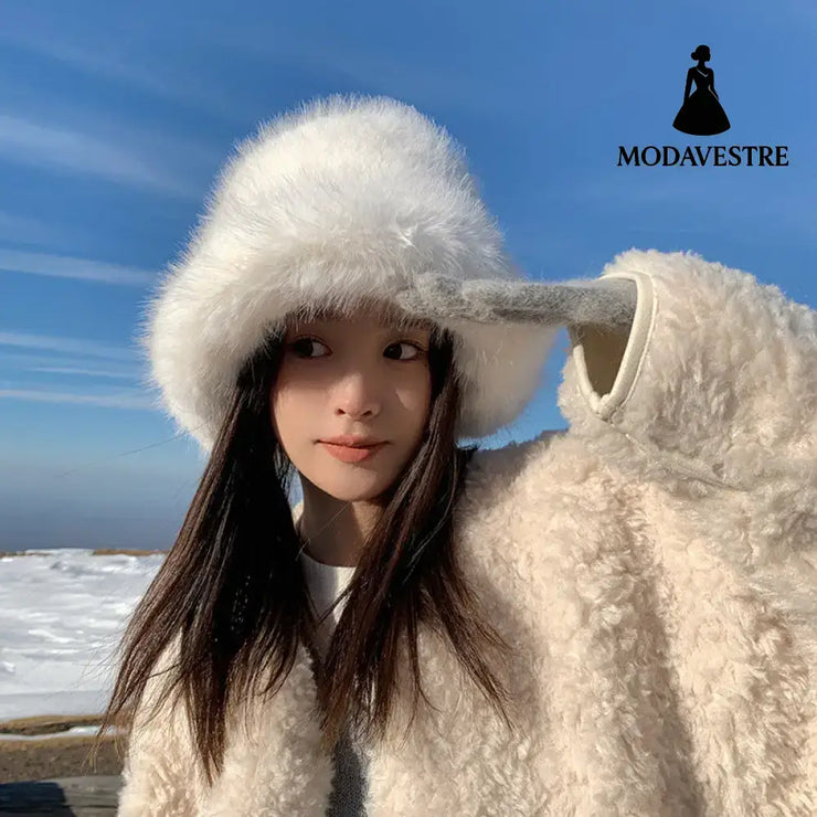 Fashion Women Autumn Winter Plush Bucket Hat