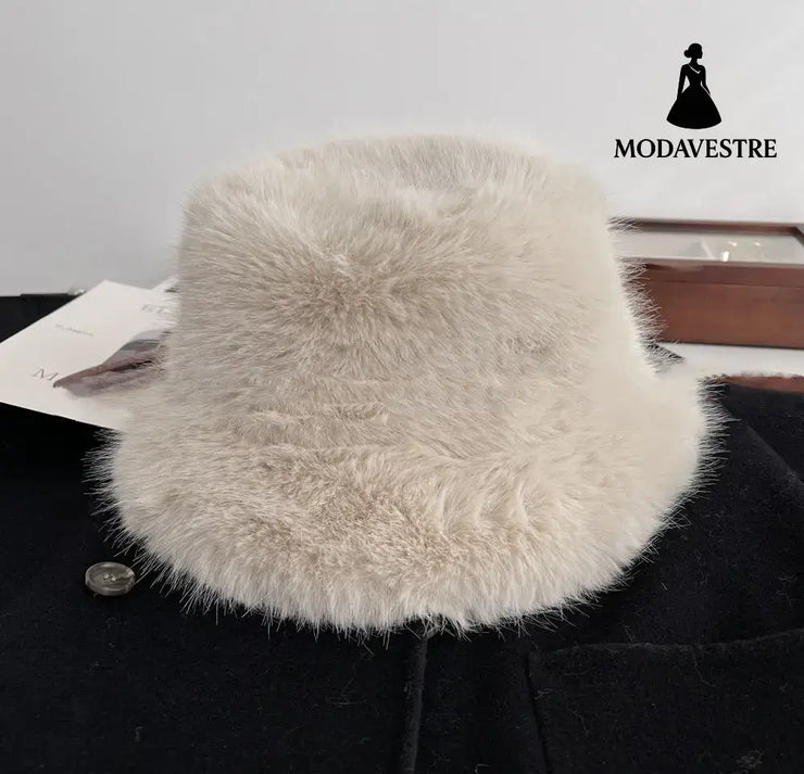 Fashion Women Autumn Winter Plush Bucket Hat Beige / One size