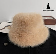 Fashion Women Autumn Winter Plush Bucket Hat Camel / One size
