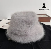 Fashion Women Autumn Winter Plush Bucket Hat Grey / One size