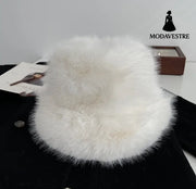 Fashion Women Autumn Winter Plush Bucket Hat White / One size