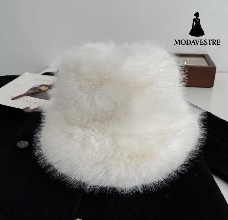 Fashion Women Autumn Winter Plush Bucket Hat White / One size