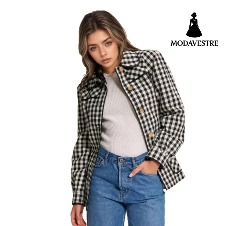 Fashion Women’s Wear Plaid Button Long Sleeve Coat Coat