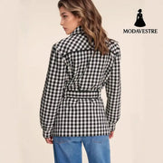 Fashion Women’s Wear Plaid Button Long Sleeve Coat Coat