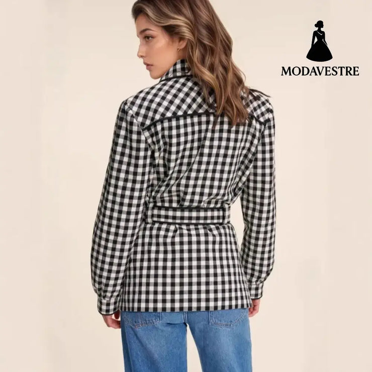 Fashion Women’s Wear Plaid Button Long Sleeve Coat Coat