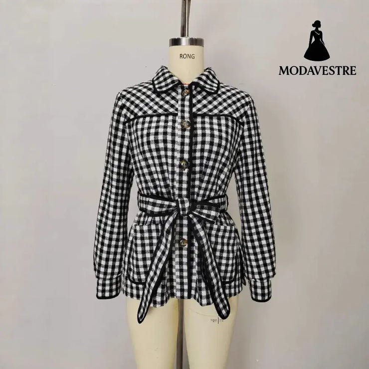 Fashion Women’s Wear Plaid Button Long Sleeve Coat Coat