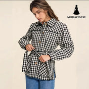 Fashion Women’s Wear Plaid Button Long Sleeve Coat Coat