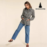 Fashion Women’s Wear Plaid Button Long Sleeve Coat Coat