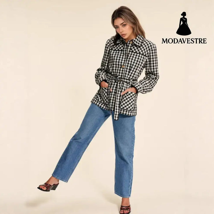 Fashion Women’s Wear Plaid Button Long Sleeve Coat Coat