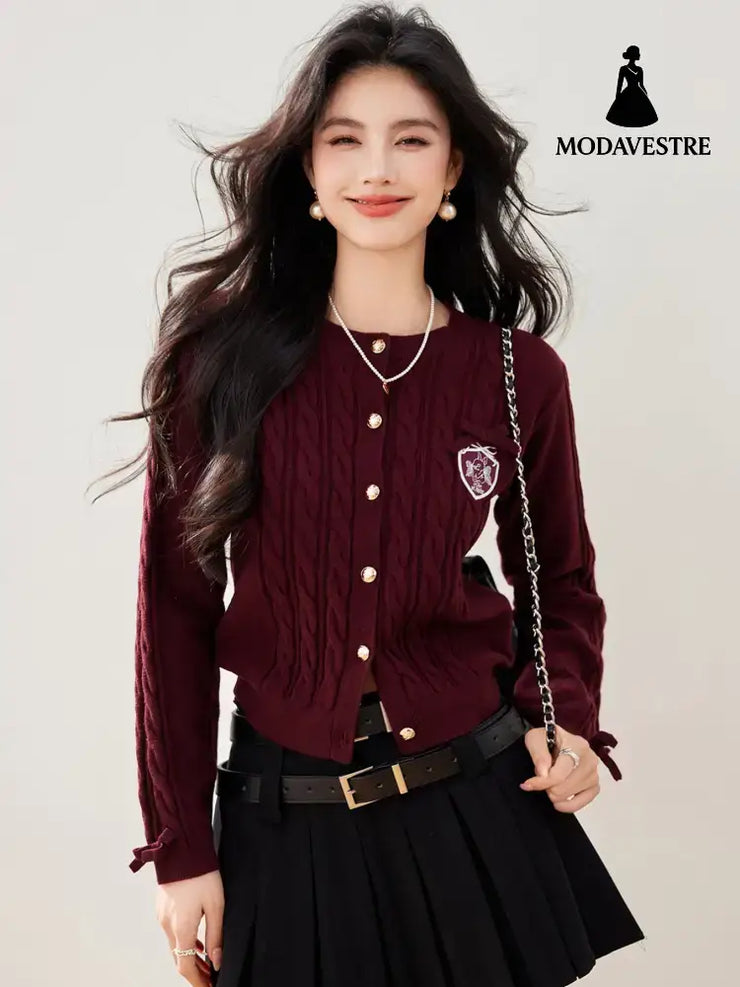 Fashionable Ankle Red Knit Cardigan for Women New Year Red Sweater Top