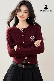 Fashionable Ankle Red Knit Cardigan for Women New Year Red Sweater Top