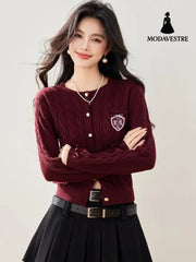 Fashionable Ankle Red Knit Cardigan for Women New Year Red Sweater Top