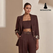 Fashionable Dark Brown Slim-fit Women’s Business Suit Two-piece Suit Brown / L Suit