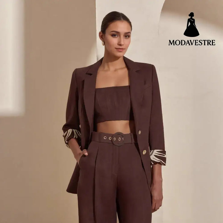 Fashionable Dark Brown Slim-fit Women’s Business Suit Two-piece Suit Brown / L Suit