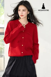 Fashionable Heavyweight Long Sleeve Knit Cardigan Versatile and Stylish