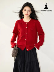 Fashionable Heavyweight Long Sleeve Knit Cardigan Versatile and Stylish