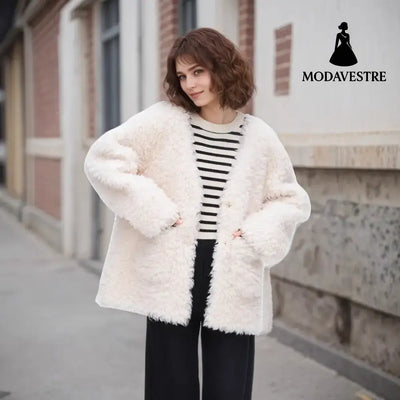 Fashionable Lamb Wool Velvet Padded Thickened Coat Coat