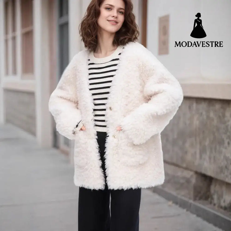Fashionable Lamb Wool Velvet Padded Thickened Coat Coat