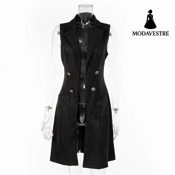 Fashionable Suede Slim-fit Retro Elegant Vest For Women Black / L