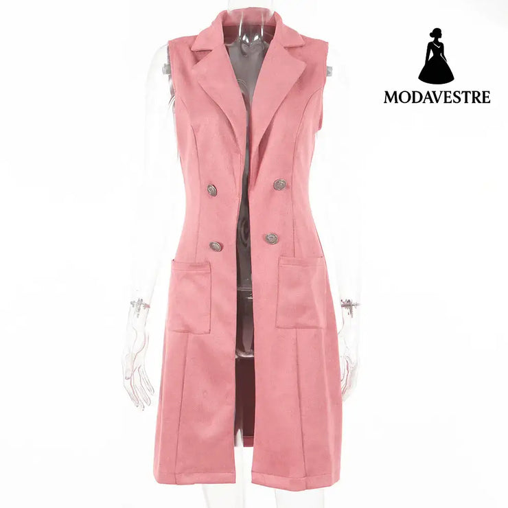 Fashionable Suede Slim-fit Retro Elegant Vest For Women Pink / L