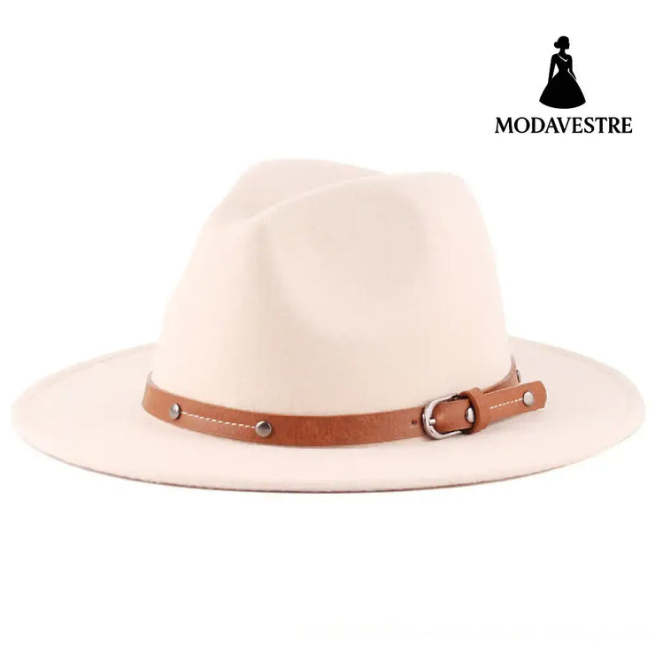 Flat Top Jazz Top Hat Men And Women British Woolen Hat Beige / M 56to58cm