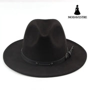Flat Top Jazz Top Hat Men And Women British Woolen Hat Black / M 56to58cm