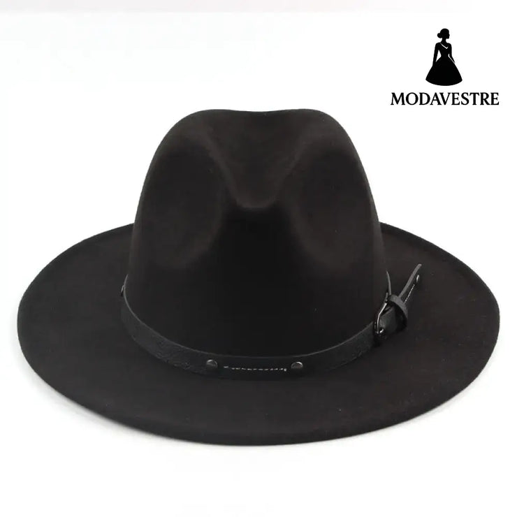 Flat Top Jazz Top Hat Men And Women British Woolen Hat Black / M 56to58cm