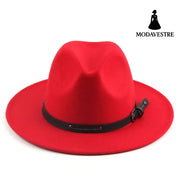 Flat Top Jazz Top Hat Men And Women British Woolen Hat Bright Red / M 56to58cm