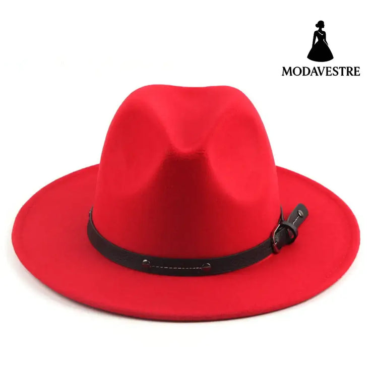 Flat Top Jazz Top Hat Men And Women British Woolen Hat Bright Red / M 56to58cm