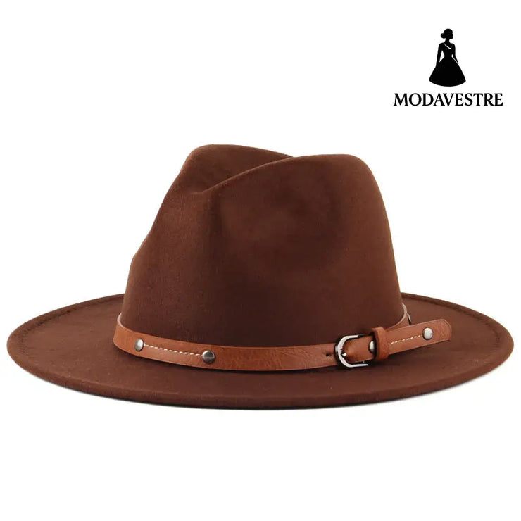 Flat Top Jazz Top Hat Men And Women British Woolen Hat Dark Coffee Color / M 56to58cm