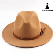 Flat Top Jazz Top Hat Men And Women British Woolen Hat Khaki / M 56to58cm