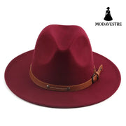 Flat Top Jazz Top Hat Men And Women British Woolen Hat Wine Red / M 56to58cm