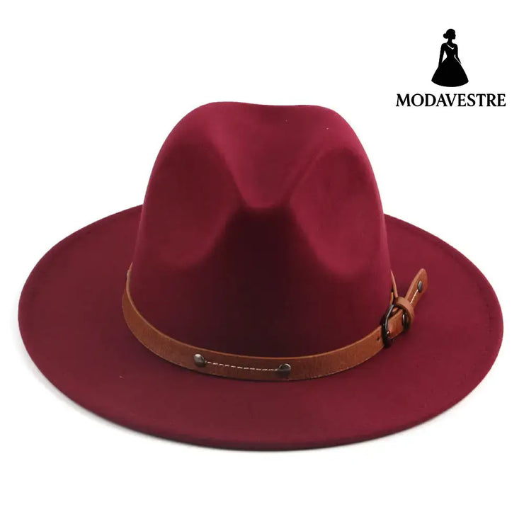 Flat Top Jazz Top Hat Men And Women British Woolen Hat Wine Red / M 56to58cm