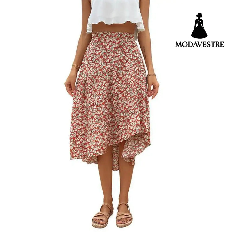 Floral Skirt Holiday Skirt Irregular Print Skirt