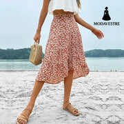 Floral Skirt Holiday Skirt Irregular Print Skirt Wine Red / L