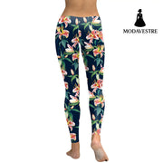 Fresh Fragrance Lily  Women Leggings Capri Lilies Digital Print Woman Legging Work Out Street Wear Pants Leggins - MODAVESTRE